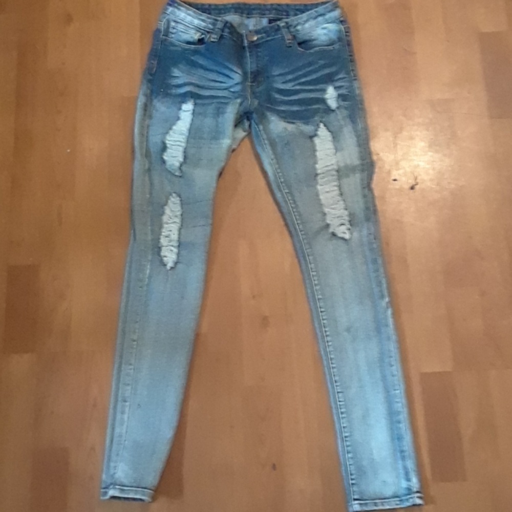 Distressed bleach jeans